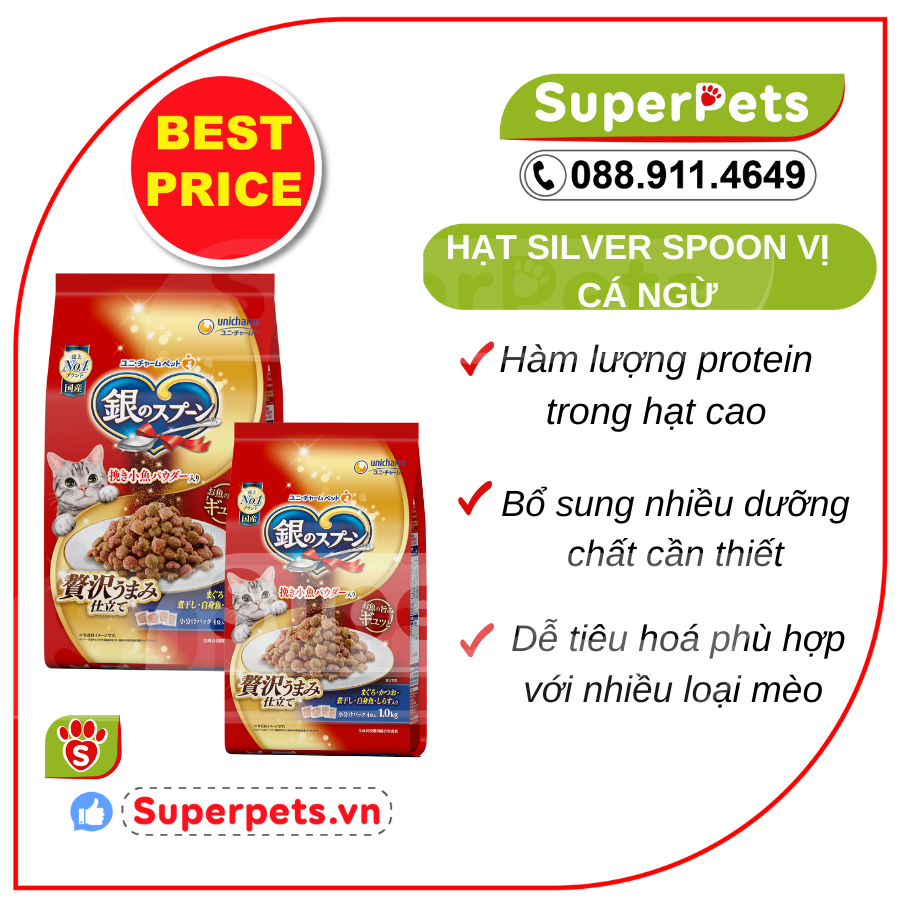 Hạt khô vị cá ngừ cho mèo silver spoon 1kg superpets việt nam