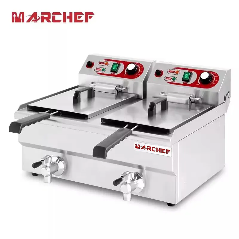 Bếp chiên nhúng điện công nghiệp đôi EF-102V dung tích 10L x 2, công suất 3kW x 2, cảm biến nhiệt độc lập+micro switch+power switch