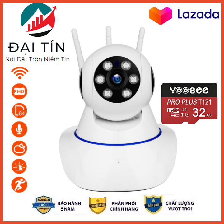 Camera wifi Camera Yoosee 3 Râu 8 Led 3.0Mpx Full HD Mẫu Mới Xem Đêm Có Màu