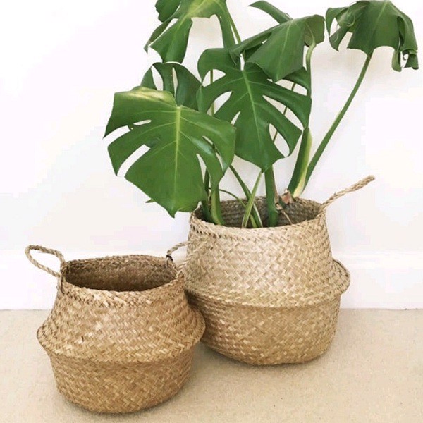 Giỏ cói tự nhiên kích thước 25cm x 27cm - Dùng để đựng đồ, trồng cây trang trí, decor