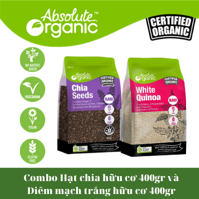 Combo: Hạt chia túi 400gr + Diêm mạch trắng túi 400gr thương hiệu ABSOLUTE ORGANIC. Cung cấp chất xơ hỗ trợ tiêu hóa, giảm nguy cơ mắc bệnh tim mạch, giảm cân.