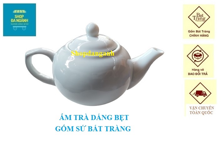Ấm trà Bát Tràng dáng bẹt dung tích 550ml (cỡ to)