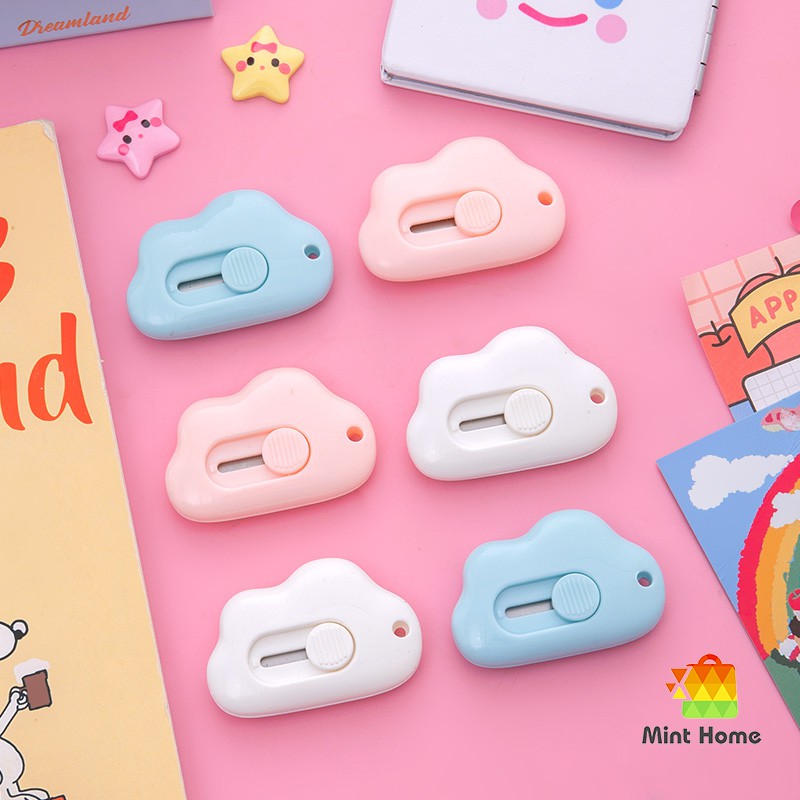 Dao cắt rọc giấy mini bỏ túi hình đám mây cute xinh xắn lưỡi inox có lỗ treo móc khóa