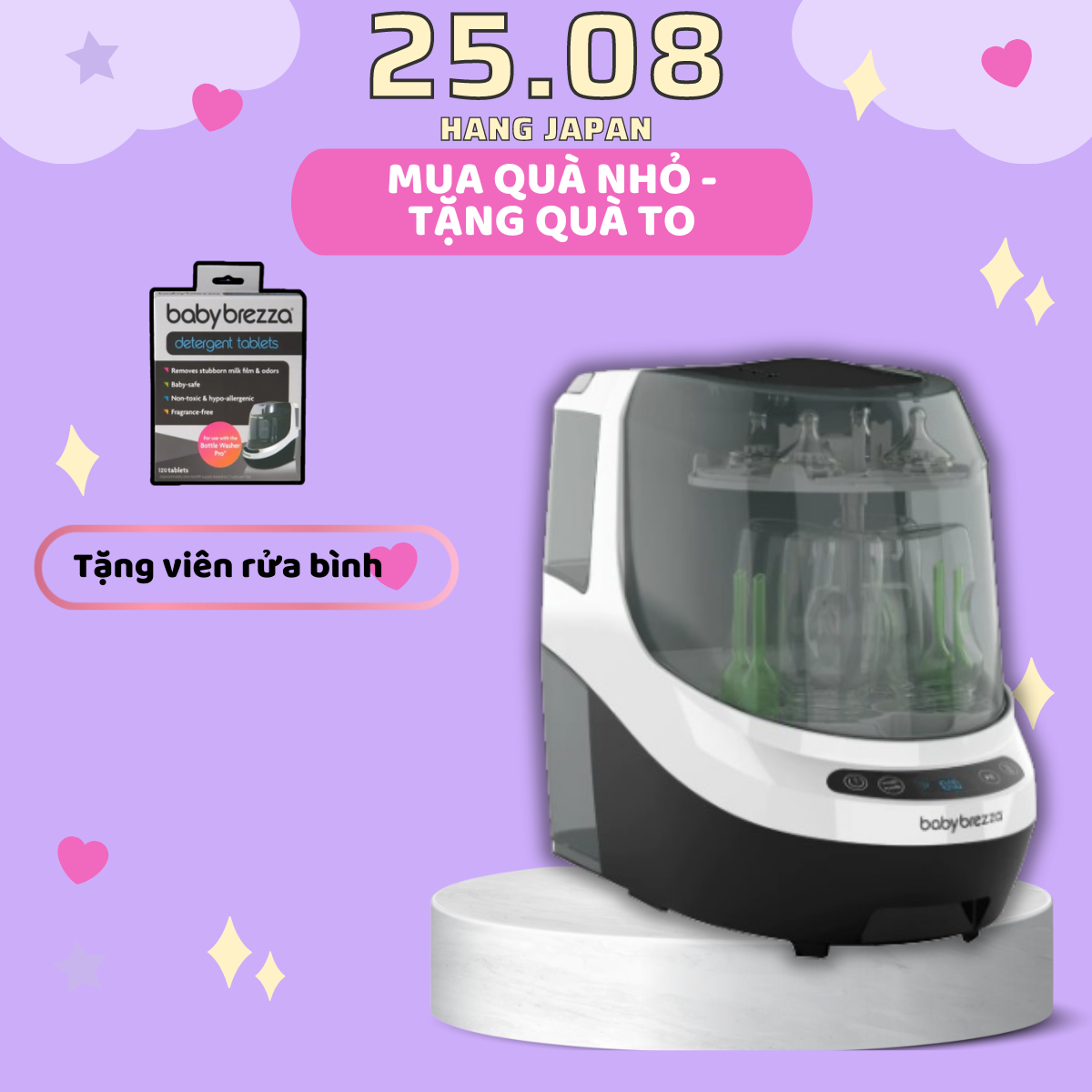 Máy rửa bình sữa Baby Brezza Pro cho bé, máy tiệt trùng sấy khô hơi nước - Hàng chính hãng