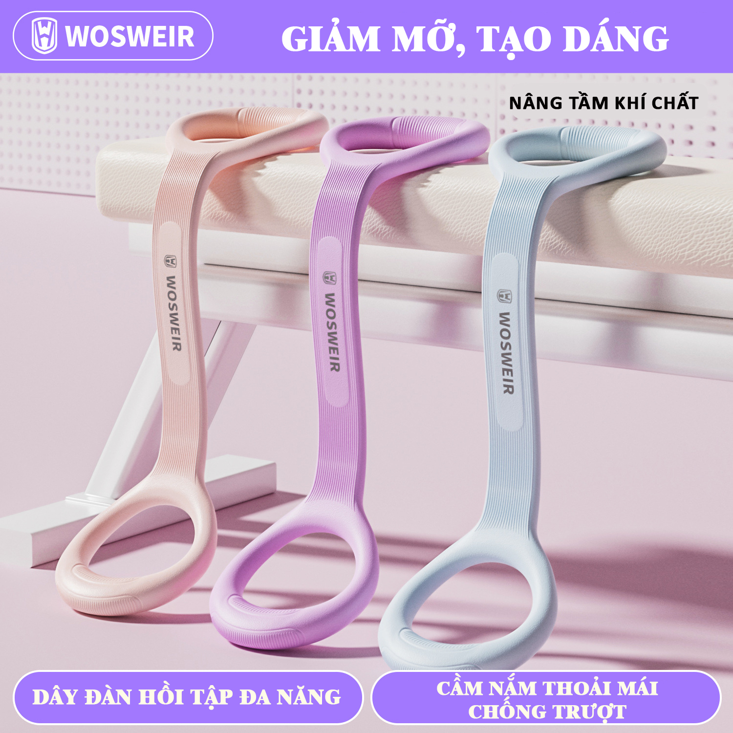 Dây kháng lực số 8 WOSWEIR, dây tập gym yoga pilates mở vai lưng chân, dây đàn hồi đa năng nam nữ