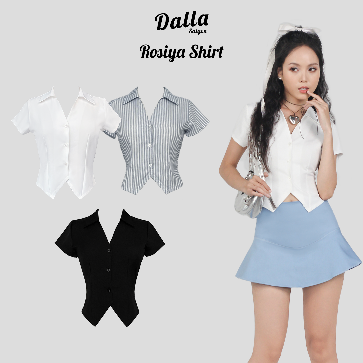 Dalla áo sơ mi ôm 3 nút tay ngắn