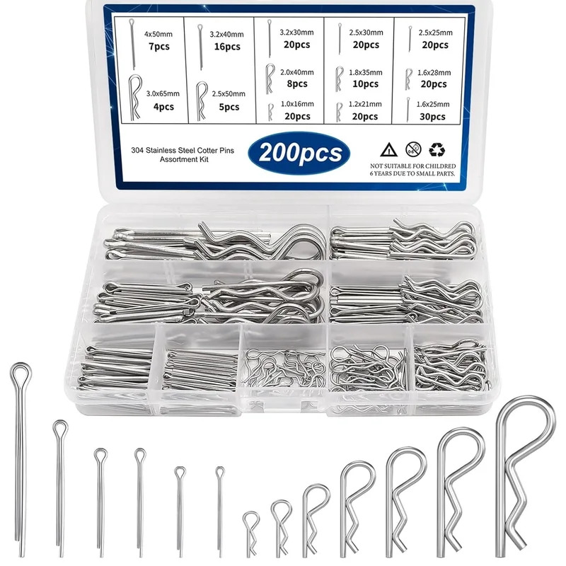 304 Stainless Steel Combination Kit Pins 13 Sizes Hardware Pins and Hair Clips R Clips Suitable for Hanging Pin Lock