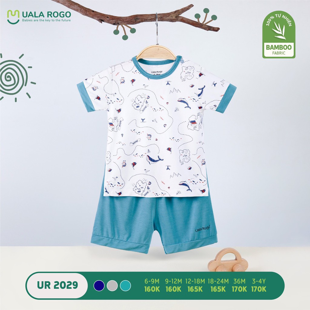 Bộ cộc tay Uala Rogo bé trai và bé gái dễ thương chất bamboo cao cấp từ 6 tháng đến 4 tuổi UR2029