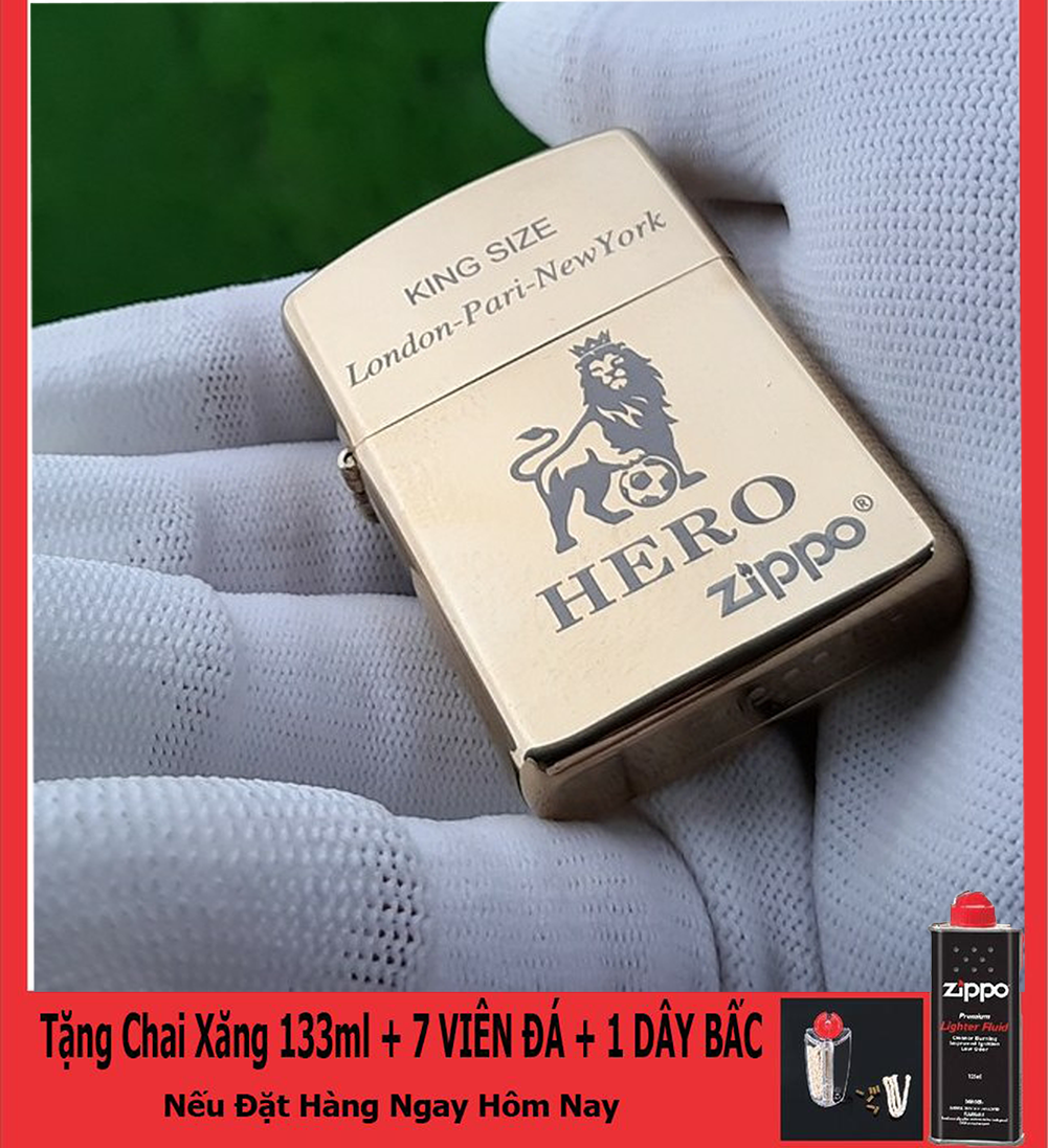 [HCM]Bật Lửa Zippo USA Khắc Logo Hero - Tặng Xăng Đá