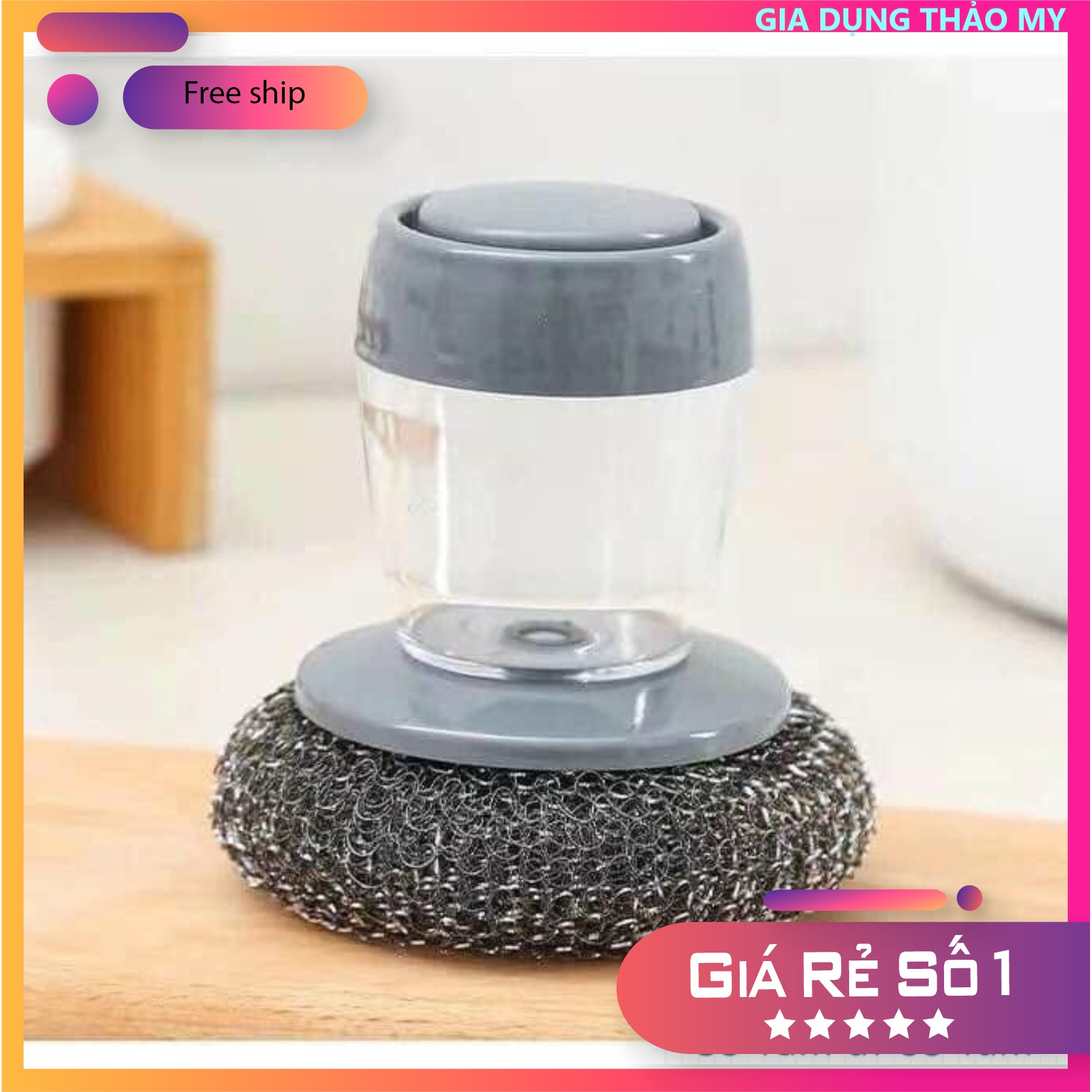 Cọ sắt kèm nhả dầu tay cầm tiện dụng-Búi Sắt - Cọ rửa xoong nồi