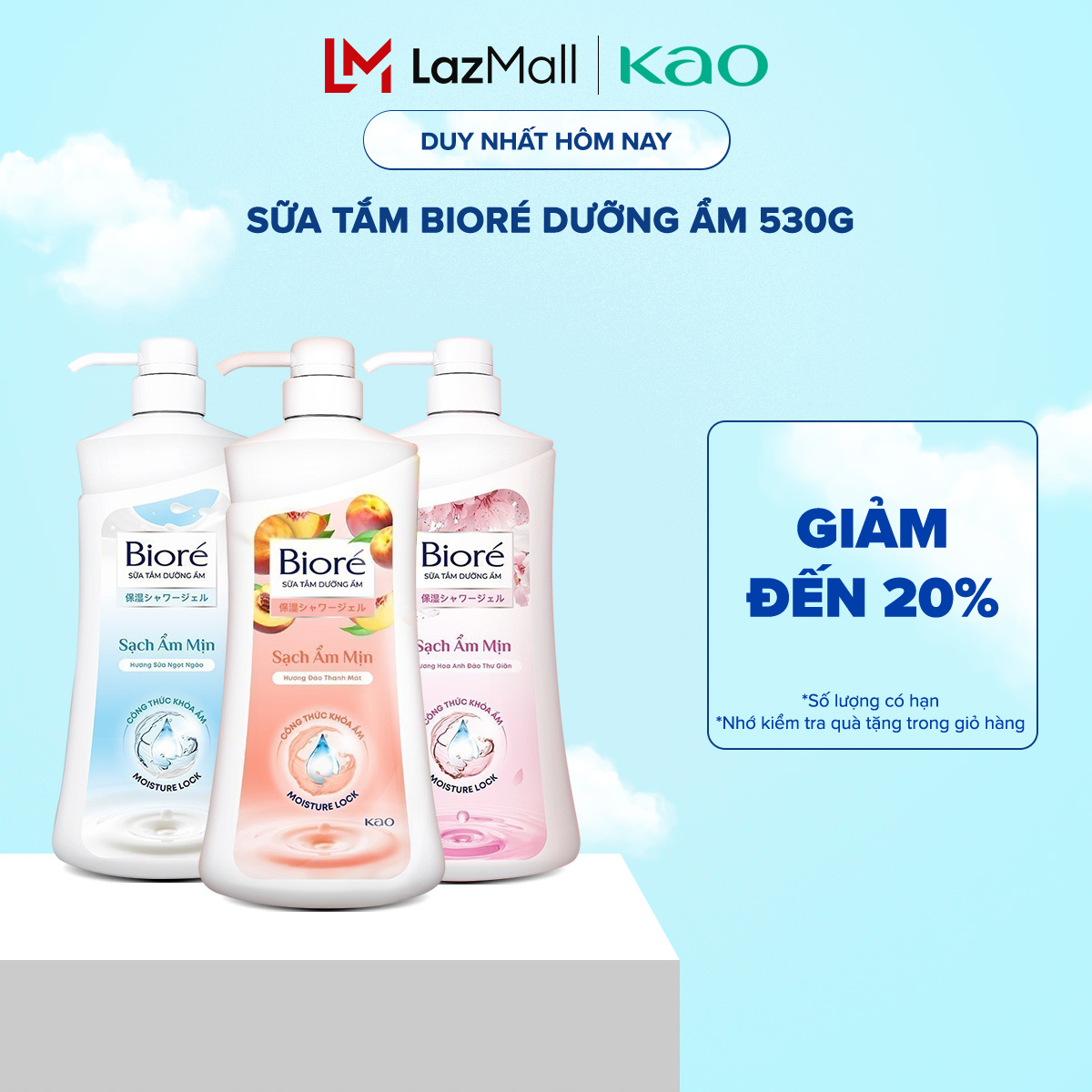 Sữa tắm Biore Dưỡng Ẩm Hương Đào Thanh Mát 530g
