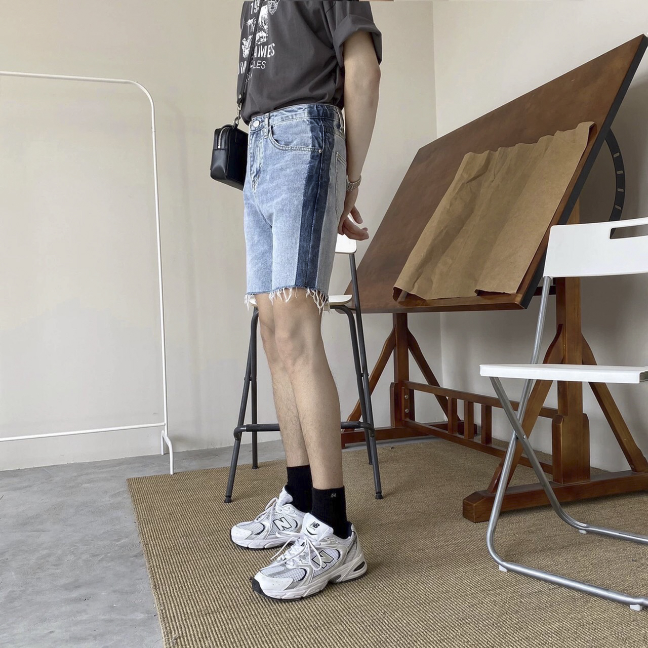 Quần short jean nam nữ unisex viền đậm - Lay Unisex