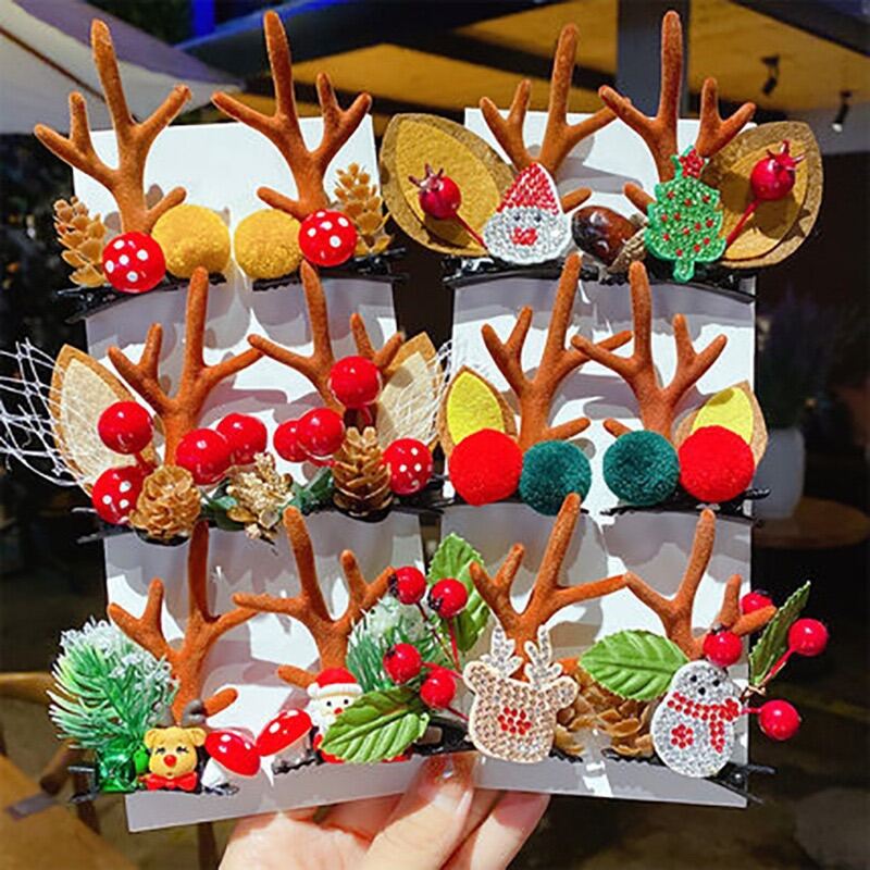 Kẹp tóc noel sừng tuần lộc cục bông, tai chuông noel xinh xắn
