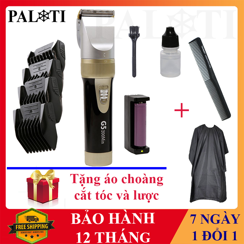 Tăng đơ cắt tóc gia đình 2 pin- pin 200 phút g5 tặng lược + áo choàng cắt tóc