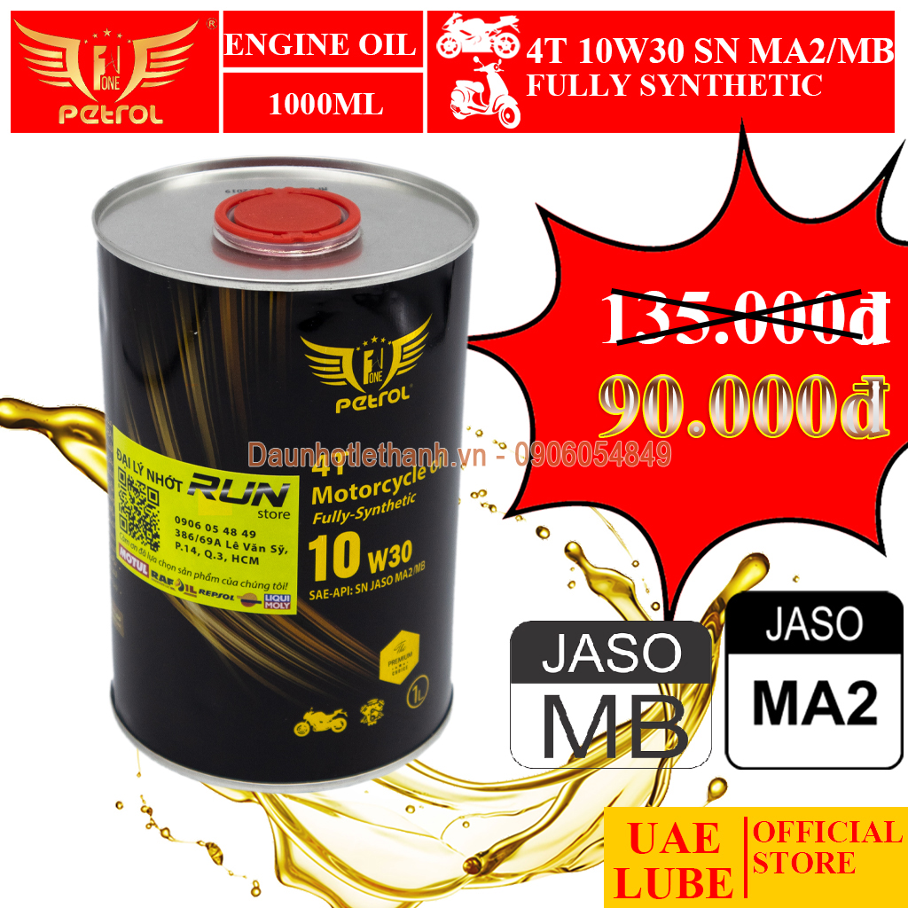 [HCM]Nhớt Tổng Hợp Cho Xe Số + Xe Ga - Nhớt PETROL ONE FULLY SYNTHETIC 10W30 JASO MA2 1000ml