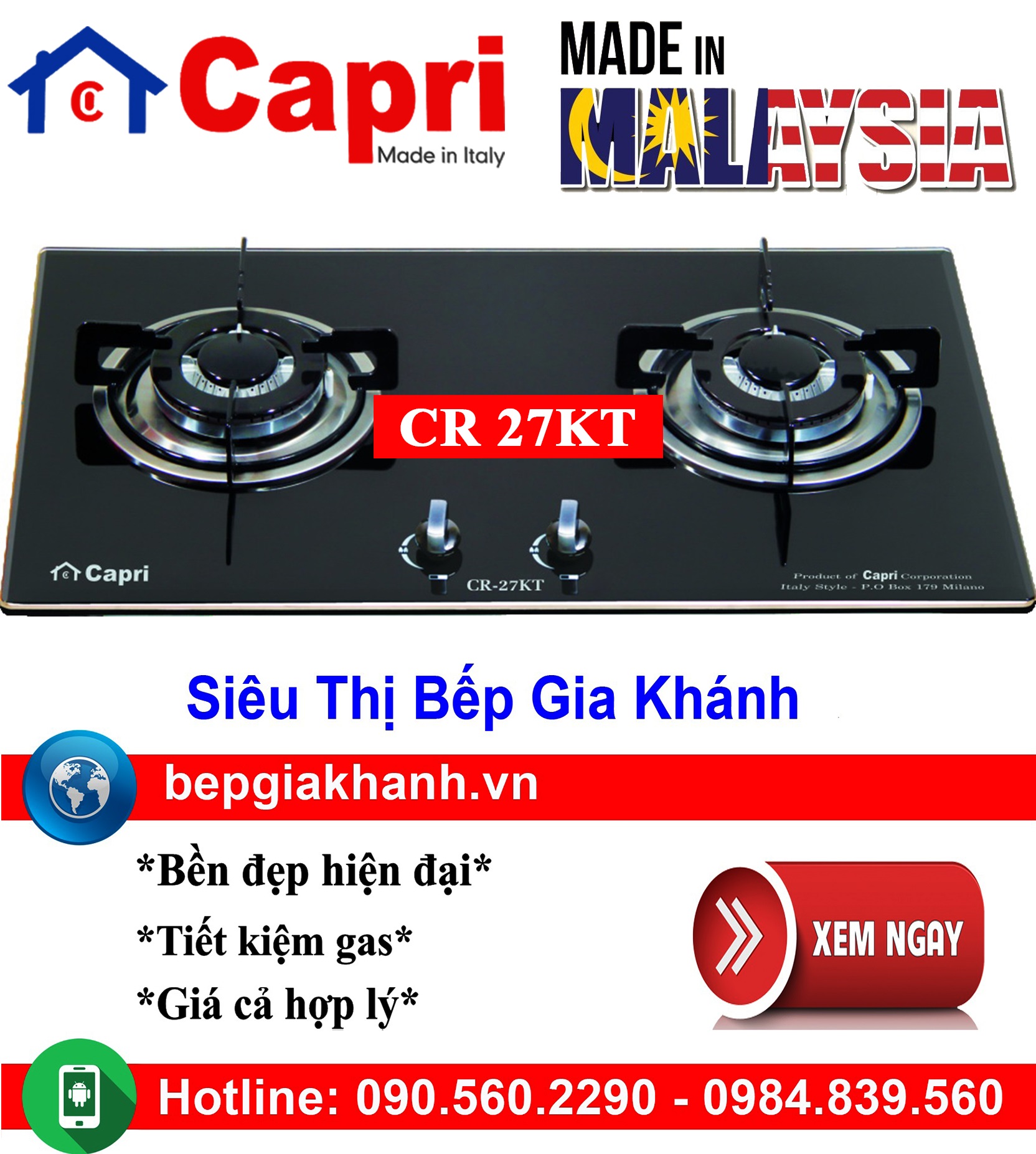 [HCM]Bếp gas âm Capri CR 27KT nhập khẩu Malaysia, bếp gas, bếp gas đôi, bếp gas đơn, bếp gas âm, bếp ga, bếp ga đôi, bếp ga đơn, bếp ga âm, bep ga, bep gas