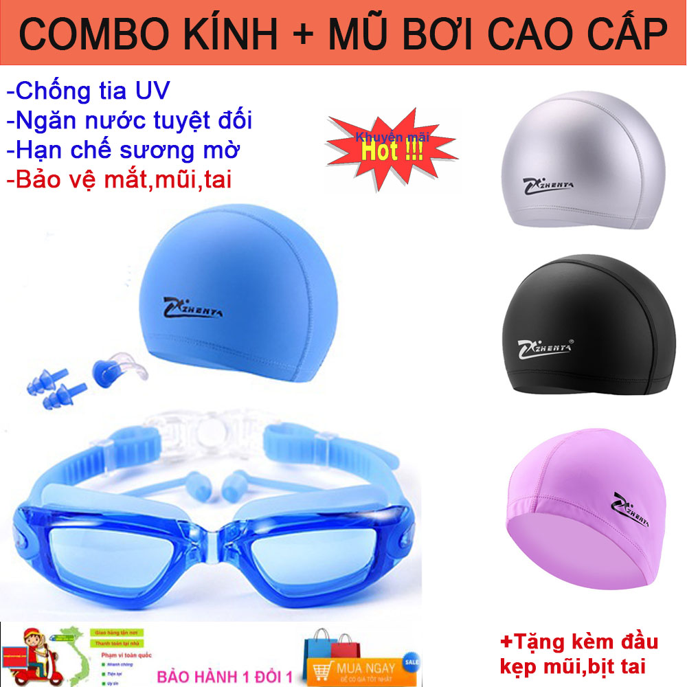 Combo Kính, Mũ Bơi Nam Nữ Trùm Tai Giá Rẻ, Thiết kế xinh xắn 3D Tinh Tế Mắt kính tráng gương chống lóa, sương mờ, Tia uv. Mua Ngay Số Lượng Có Hạn Cho 99 Khách Hàng Nhanh Tay Nhất, BH 3Tháng - Lỗi 1 ĐỔI 1 Trong 7 Ngày !