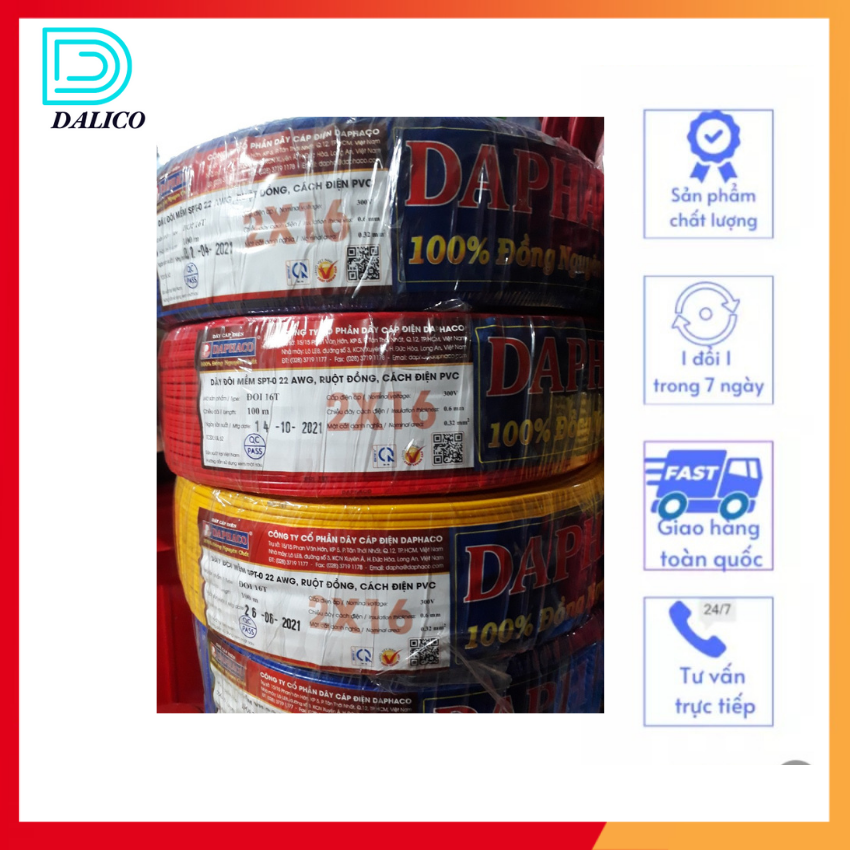 Dây điện đôi mềm daphaco 2x16/2x24/2x32/2x30 - cuộn 100m.