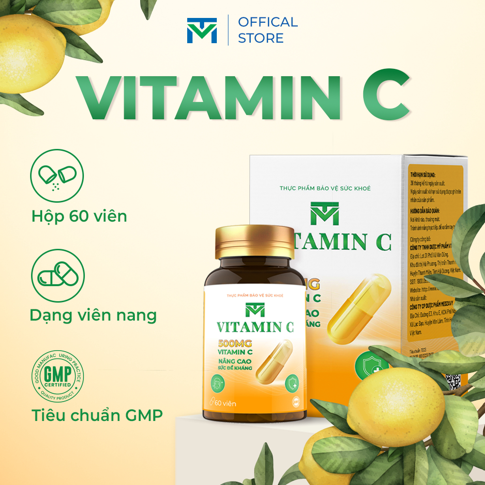 Viên uống bổ sung vitamin C VTM hỗ trợ sáng da, mờ thâm, tăng cường đề kháng gói 60 viên (30 ngày)