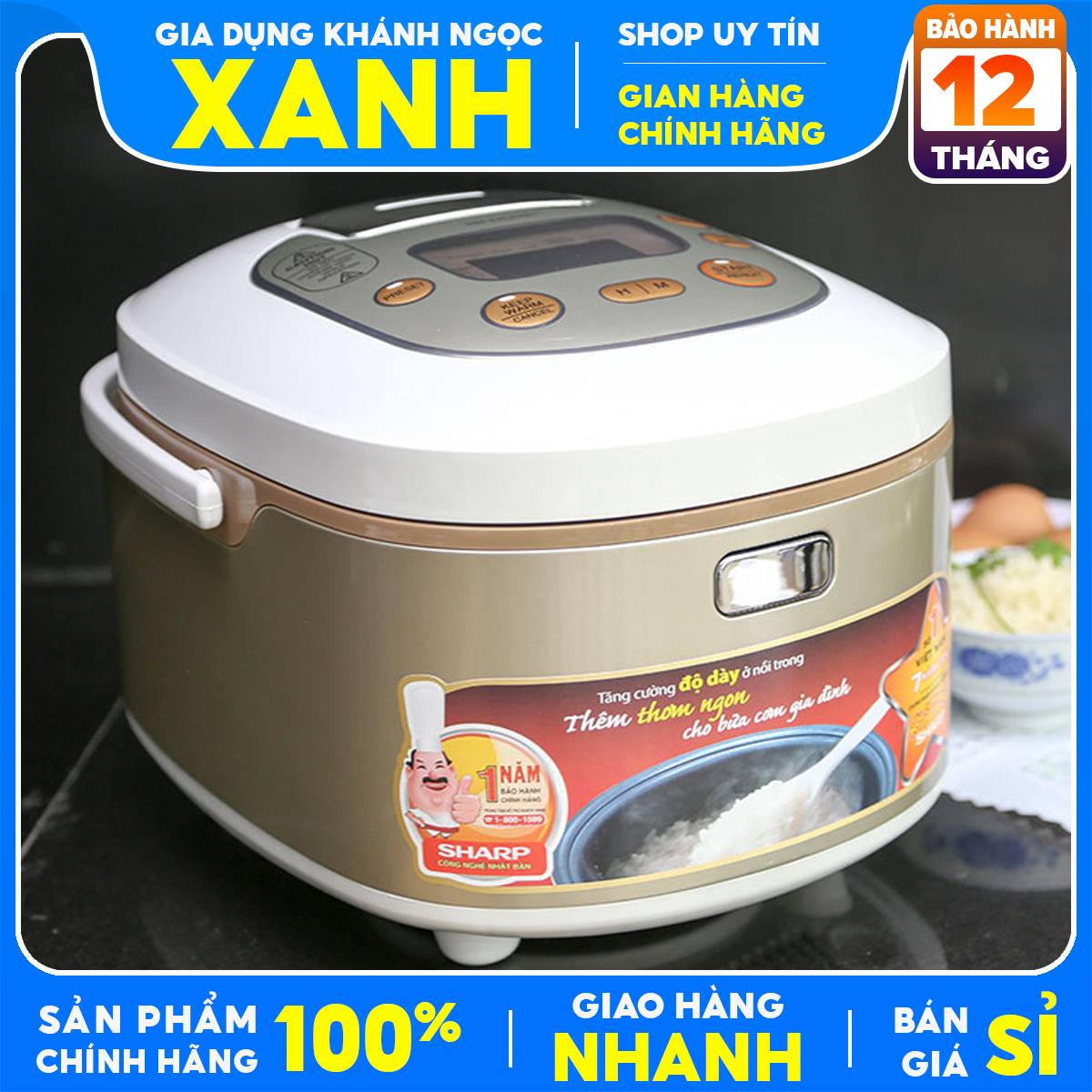 Nồi cơm điện tử Sharp 1.8 lít KS-TH18-GL Mới 100% Chính Hãng Số người ăn 4 - 6 người, lòng nồi dày 4.2 mm phủ chống dính-Hẹn giờ nấu Bảo Hành 12 Tháng