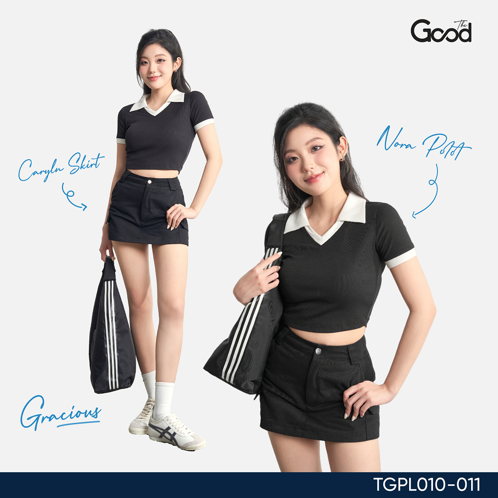 Áo polo crop thun the good "nora polo crop" , áo thun nữ có cổ co giãn kiểu dáng cổ tim