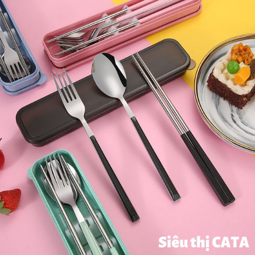 Bộ đũa muỗng nĩa Inox 304 có hộp tiện lợi du lịch, picnic, văn phòng