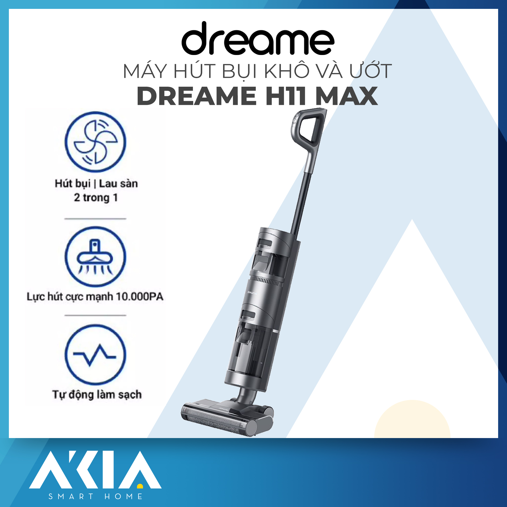 Máy Hút Bụi Lau Sàn Khô và Ướt Dreame H11 Max - Máy hút bụi cầm tay vừa Hút vừa Lau, Tuần hoàn nước tự giặt giẻ lau, Pin tháo rời có thể thay thế