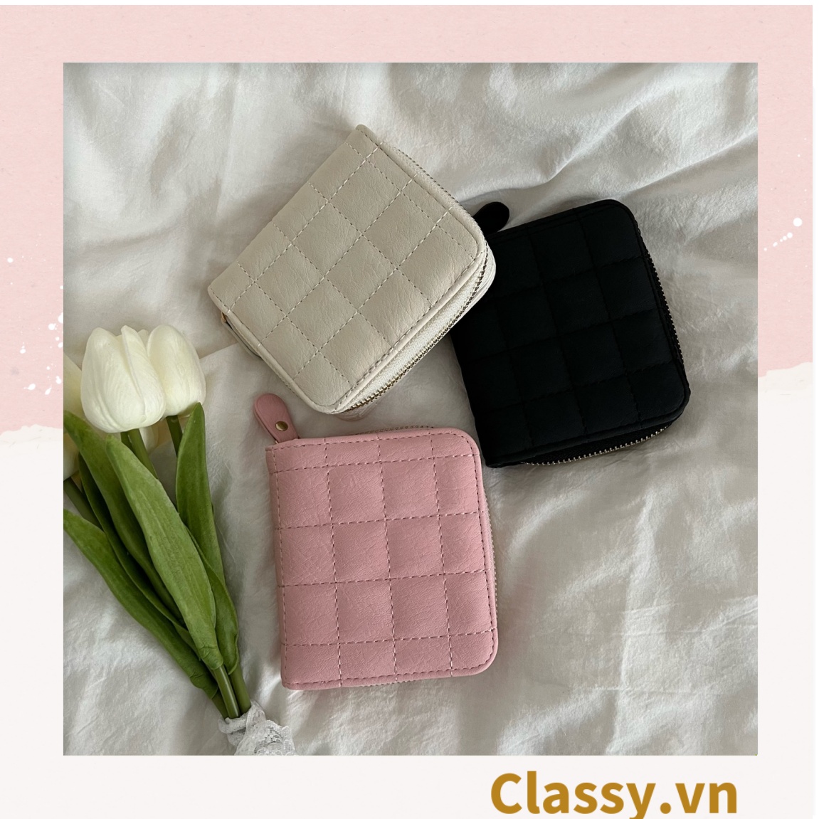 Classy Ví nữ ngắn mini cầm tay da PU cao cấp T1165