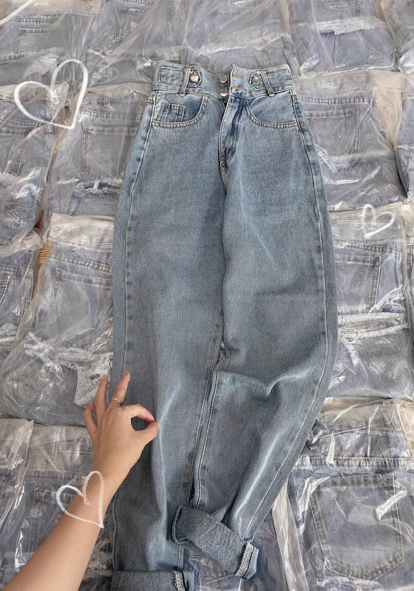 Baggy jeans 2 nút lưng cao nút gài