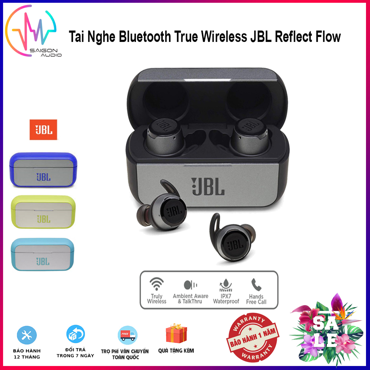 Tai nghe bluetooth jbl chính hãng - tai nghe true wireless jbl reflect flow - thiết kế thể thao sport - kháng nước ipx7, hàng nguyên seal, kết nối bluetooth 5.0, tai nghe chống ồn tốt, thời lượng pin 20h - tai nghe không dây jbl cao cấp