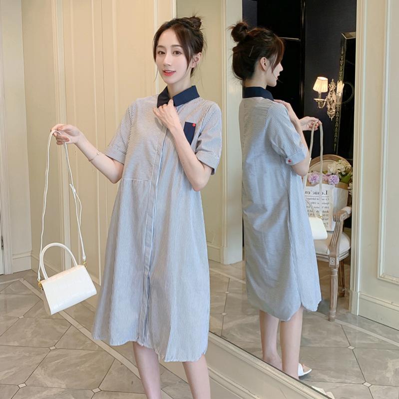 [HCM]Đầm bầu sơ mi sọc ngang dọc