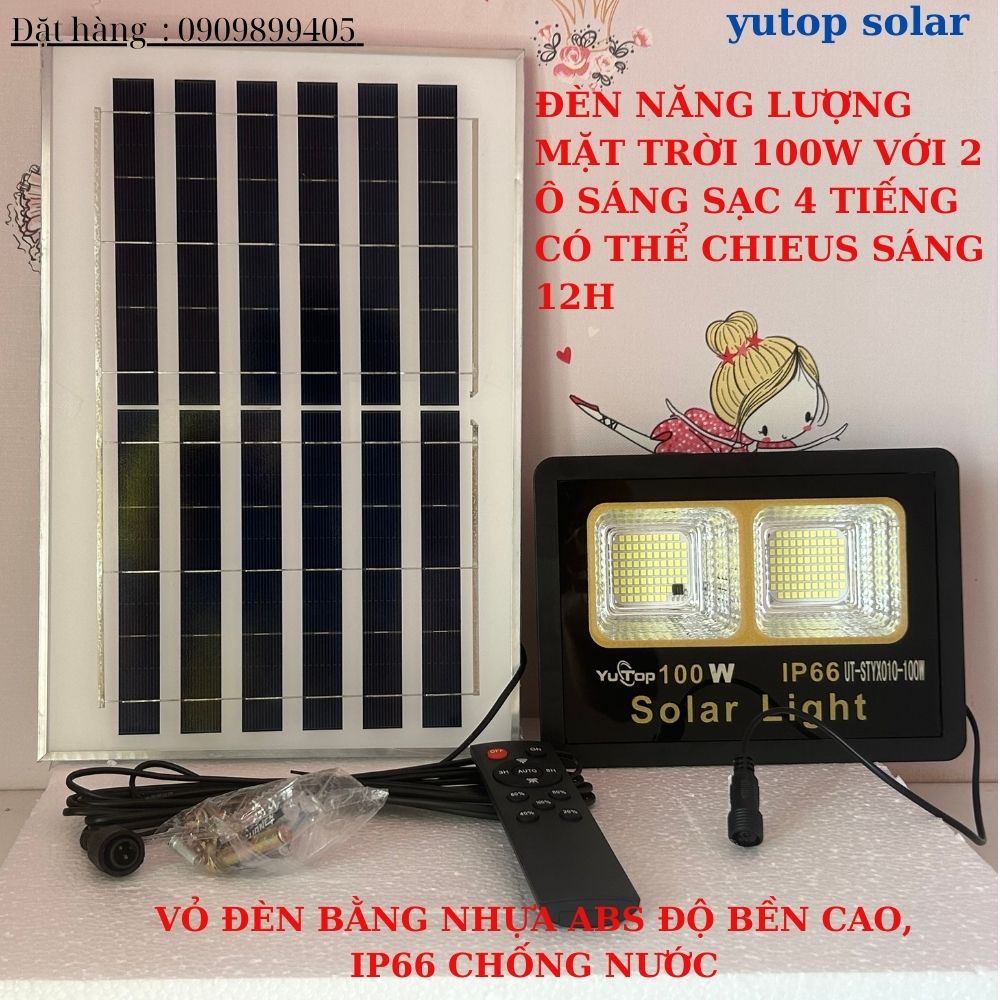 Commbo 2 đèn 100w 2 ô sáng thương hiệu yutop phân phối bởi soho lighting, chất lượng cao, bảo hành 2 năm, chiếu sáng 100m2, solar lighting thưng hiệu yutop