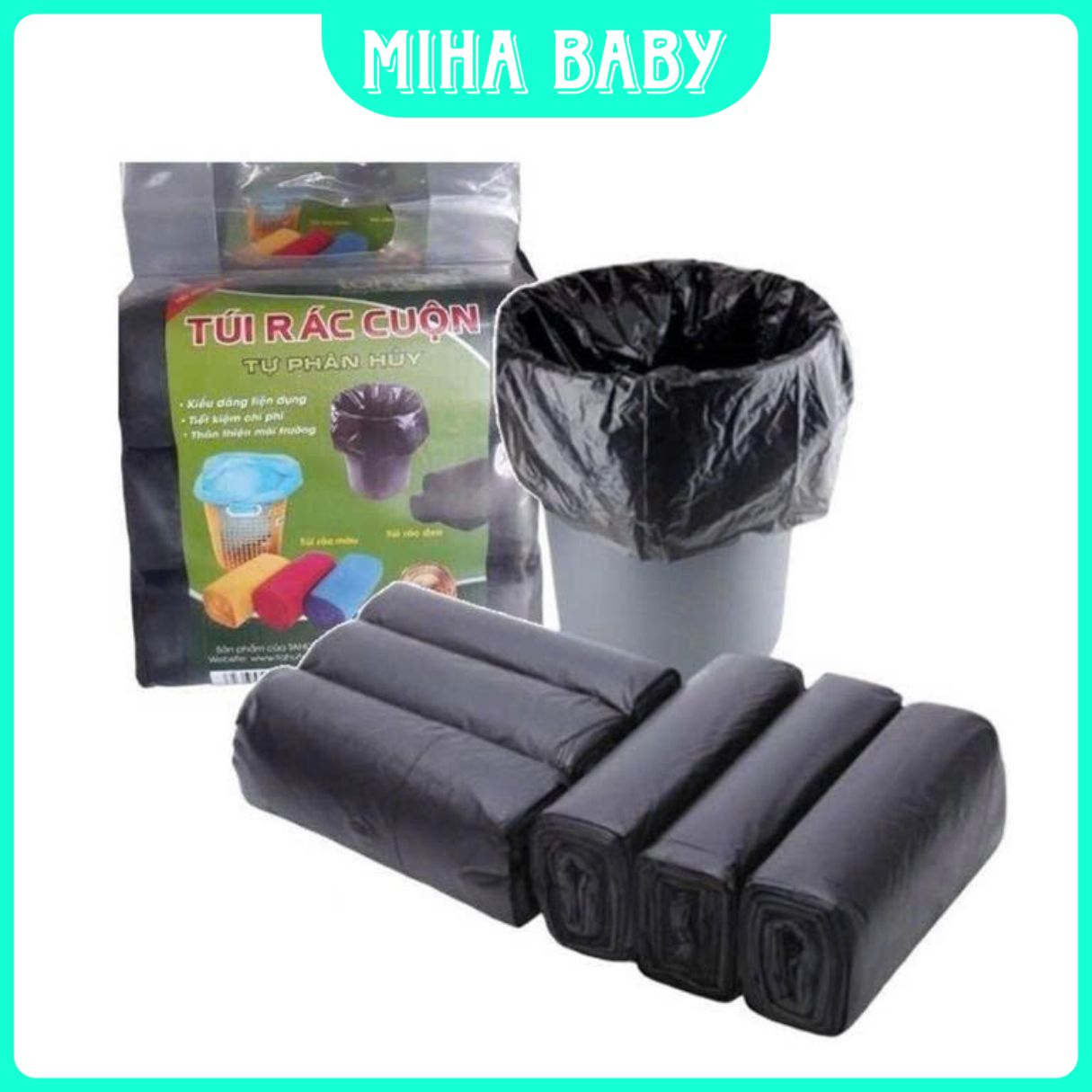 Combo 3 Cuộn Túi Đựng Rác Đen Kích Thước Lớn 55x65cm Tự Phân Hủy, Thân Thiện Với Môi Trường