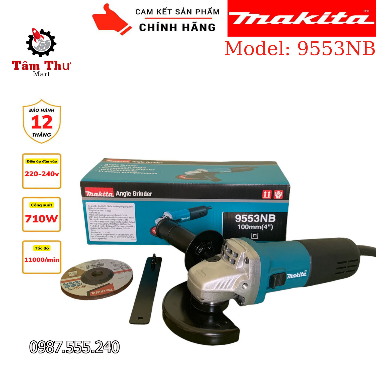 [ Hàng Chính Hãng } Máy mài góc-máy cắt cầm tay MAKITA -9553NB Công Tắc Sườn 710W