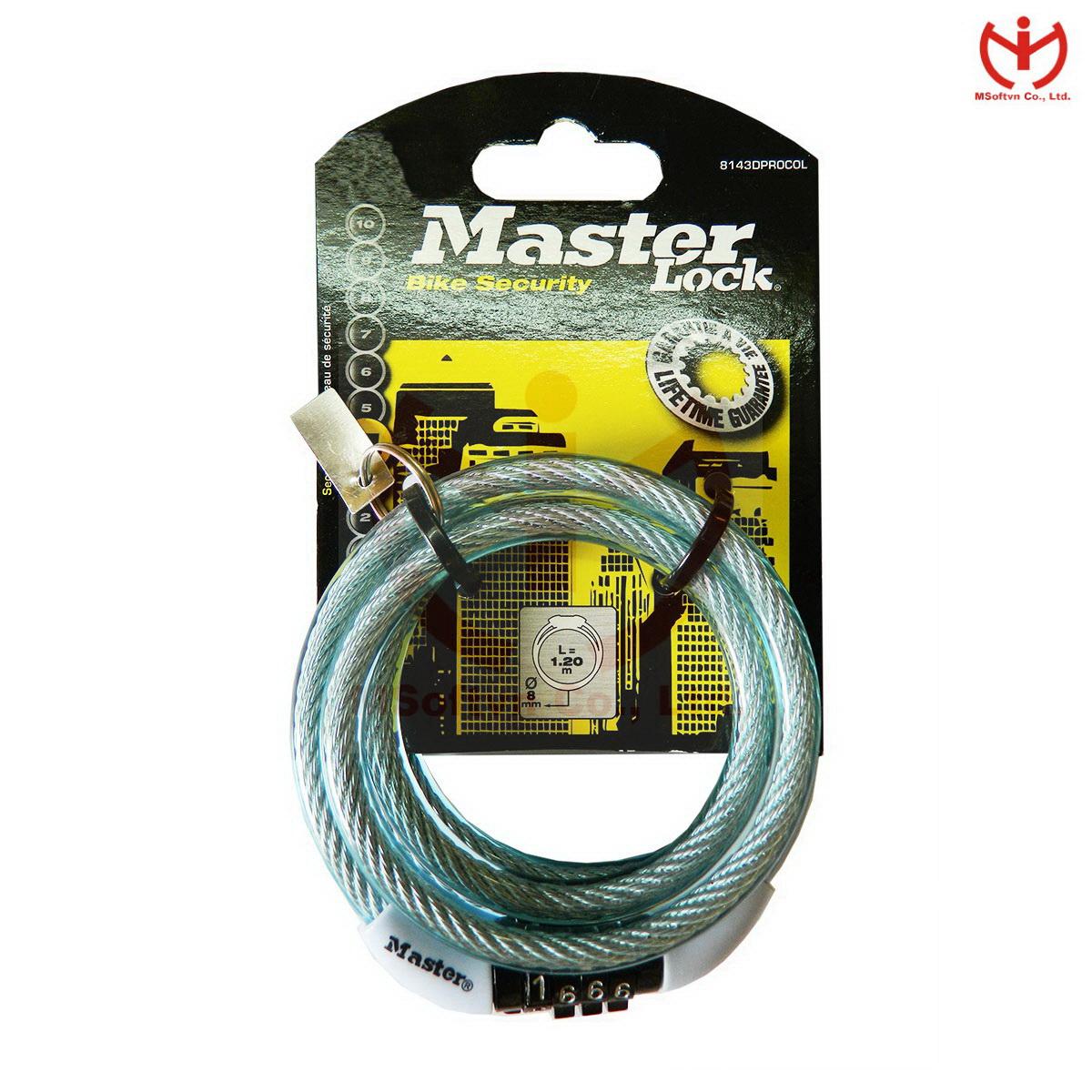 Khóa xe đạp 4 số cố định Master Lock 8143 EURD PRO dây cáp dài 1.2m x 8mm - MSOFT