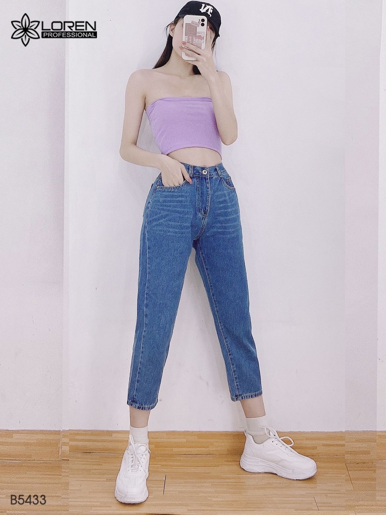 Quần jean baggy loren trơn xanh b5433