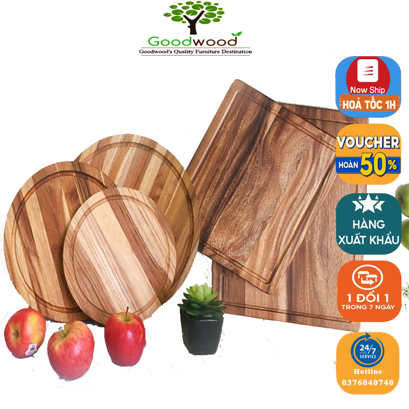 Thớt gỗ keo cao cấp siêu cứng không mùn, chống nứt, có rãnh đủ kích thước 458*356*25 mm Goodwood -Thớt gỗ trang trí đồ ăn kiểu dáng Vintage decor - Thớt Gỗ Teak (Đạt Tiêu Chuẩn KIỂM ĐỊNH) Đẳng Cấp Phong Cách Âu Mỹ