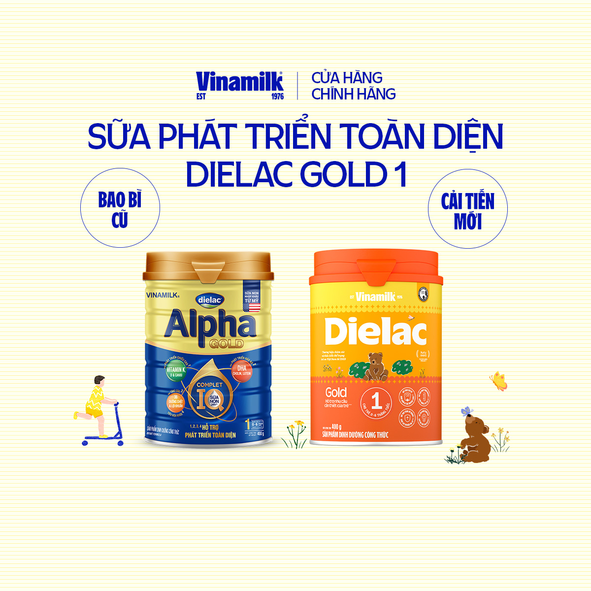 2 Hộp Sữa bột Dielac Alpha Gold 1 - Hộp thiếc 400gr (cho bé từ 0 - 6 tháng tuổi) - Sữa cho trẻ sơ sinh, hỗ trợ phát triển trí não của trẻ, tăng cân, chiều cao