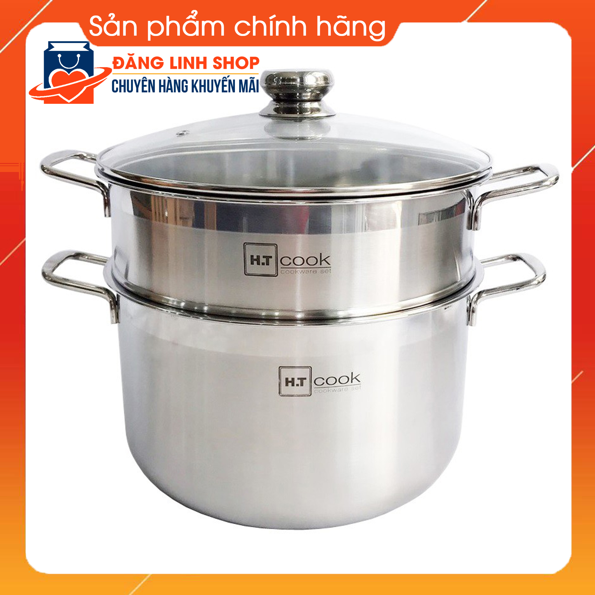 Bộ nồi xửng hấp inox 1 đáy nắp kính h.t cook 28cm
