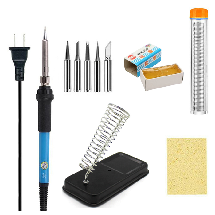 Bộ mỏ hàn 6 món Mỏ hàn điều chỉnh nhiệt, 05 đầu mỏ hàn, đế gác, nhựa thông, chì hàn, bọt biển - ATDTECH