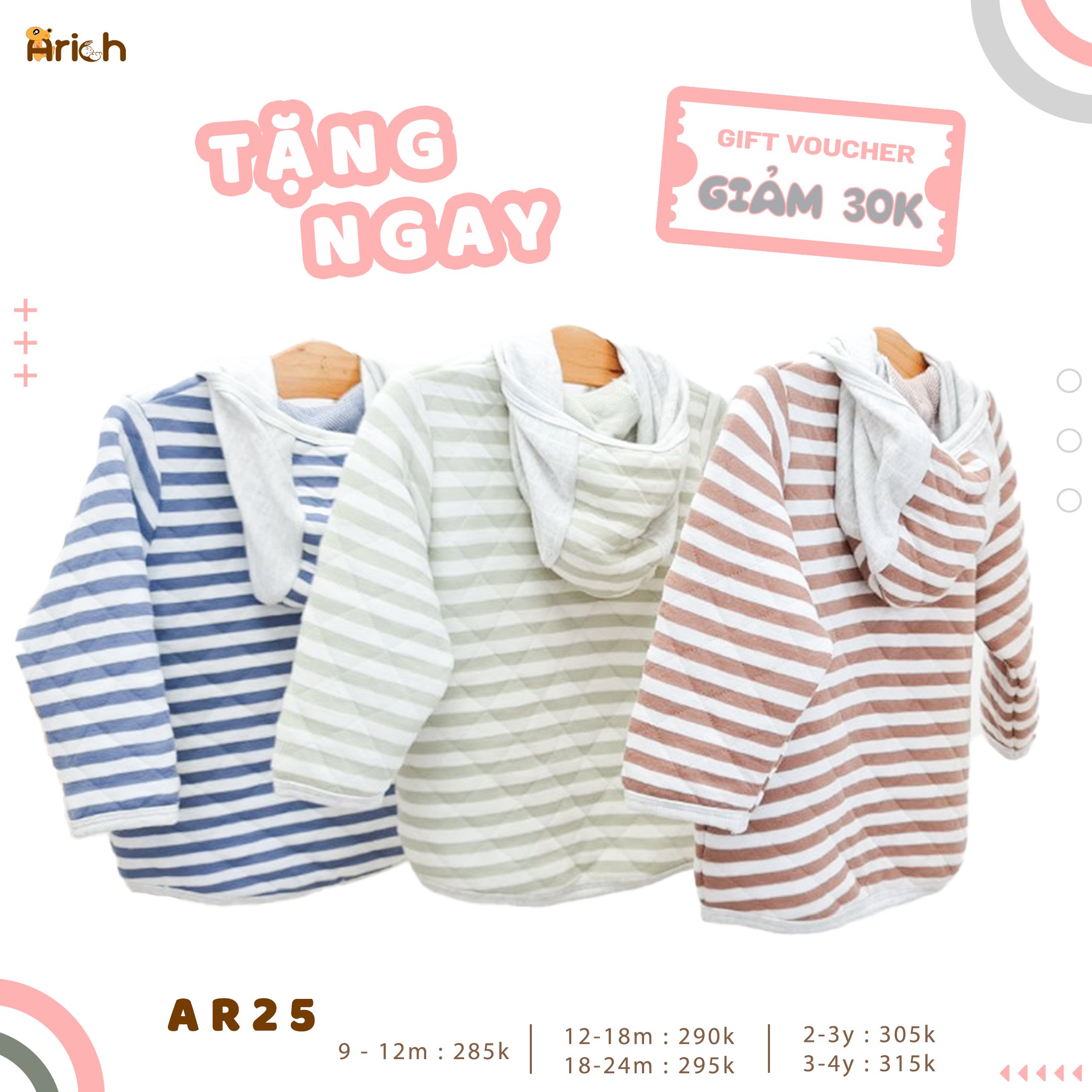 Áo khoác mùa đông chất liệu vải sợi tre arich cho bé trai bé gái từ 9 tháng đến 4 tuổi