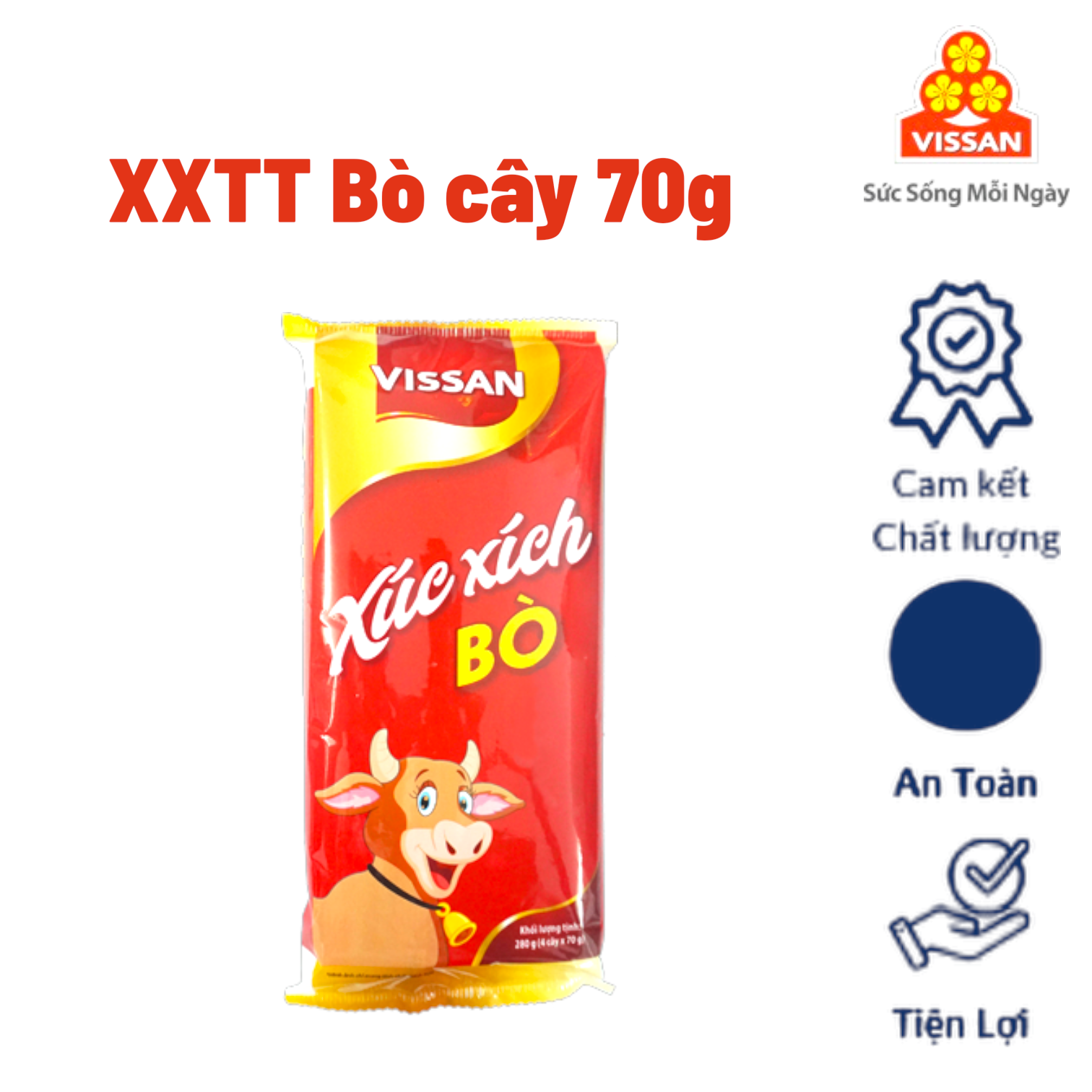  Combo 3 gói xúc xích Vissan 280g Bò  4 cây x 70g  date mới 