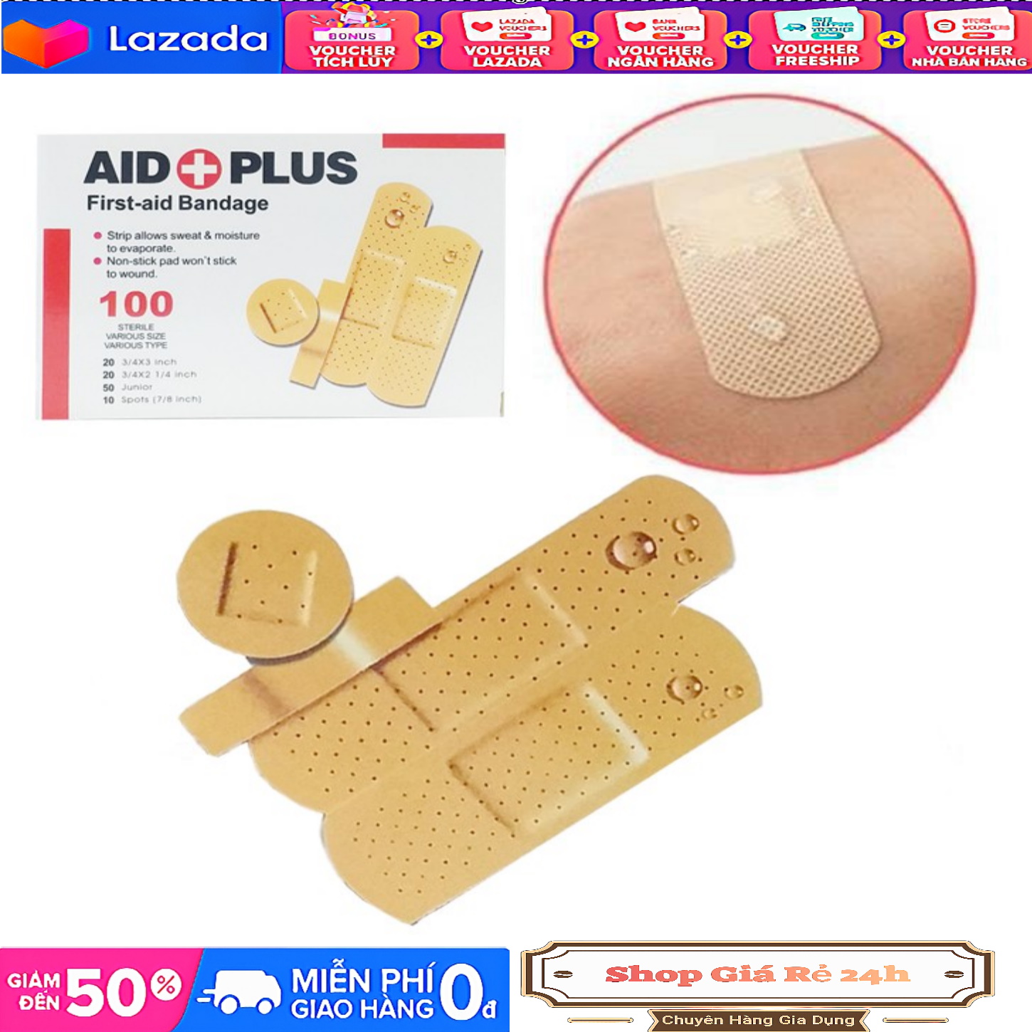 HỘP 100 Miếng Băng Gạt Y Tế Dán Vết Thương Cho Bé & Gia Đình