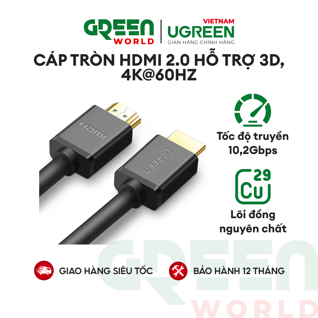 Dây hdmi 1.4 thuần đồng 19+1, độ dài từ 1.5m ugreen hd104