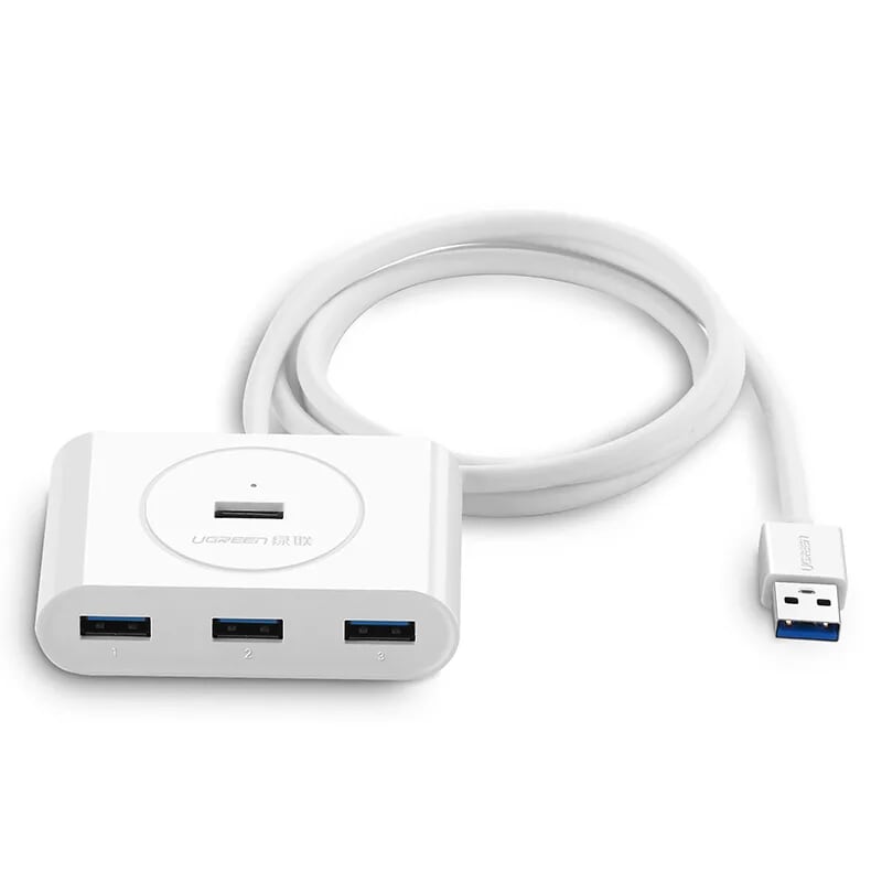 Ugreen 20283 80cm màu trắng bộ chia hub usb 3.0 sang 4 usb 3.0 hỗ trợ nguồn 5v cr113