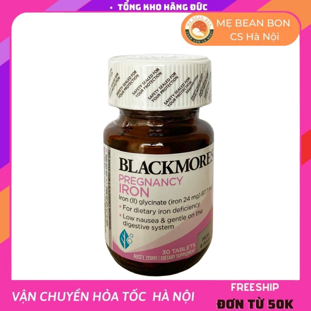 Sắt cho bà bầu Blackmores Pregnancy Iron Úc 30 viên ngừa cho người thiếu máu không gây táo bón cho phụ nữ mang thai và mẹ sau sinh - mẹ bean bon
