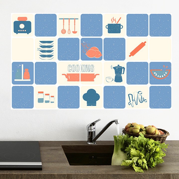 Giấy dán bếp cách nhiệt họa tiết sinh động 90x60 cm, chống bụi bẩn, dầu mỡ, dễ lau chùi, thay thế
