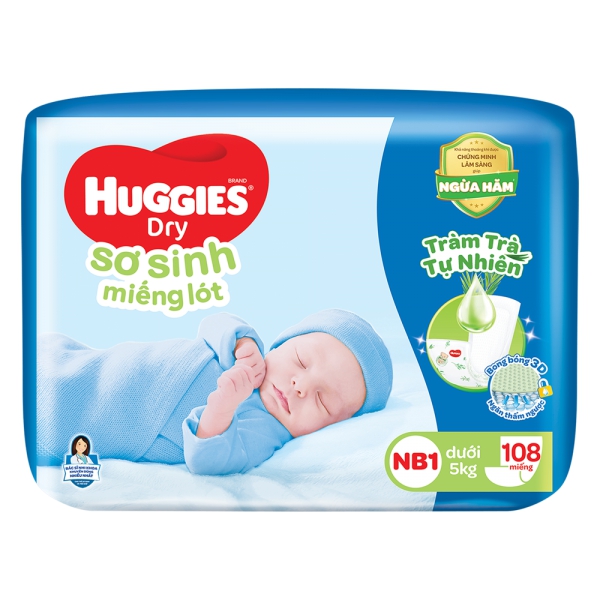 Miếng lót sơ sinh huggies nb1 100 miếng/gói và nb2 60 miếng/gói