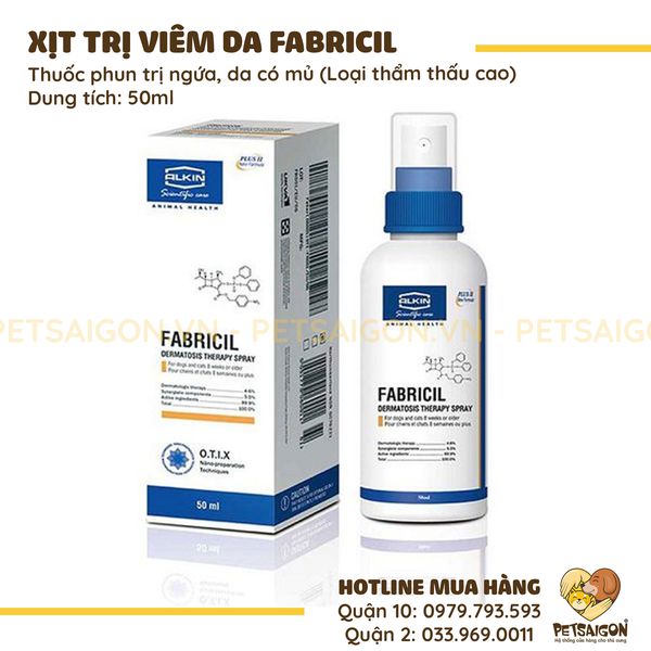 Thuốc xịt trị viêm da dạng mủ fabricil cho chó mèo - 50ml