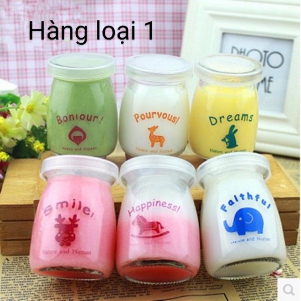 Bộ 12 lọ sữa chua thủy tinh 100ml, 200ml in hình ngộ nghĩnh - Lọ làm sữa chua - Hũ sữa chua - Hũ làm sữa chua